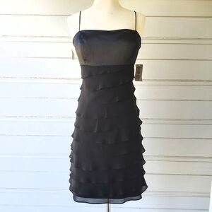 SL Fashions Black Tiered Ruffles Cocktail Party Dress NWT 12